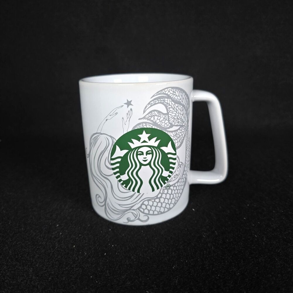 Starbucks 2020 Mermaid Siren 11 oz Ceramic Coffee Tea Mug Cup White Gray Green